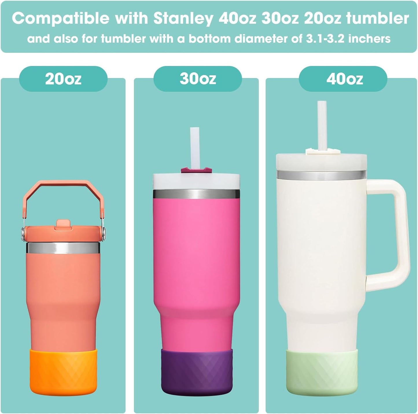 Upgrade 2PCS Protective Silicone Boot Bumper for Stanley Quencher Adventure 40oz 30oz IceFlow 20oz 30oz Tumbler, Water Bottle Bottom Sleeve Cover Accessories for Stanley Mug Cup(Cyan)