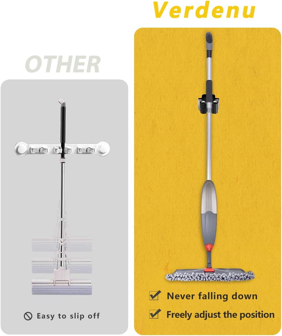 Verdenu 10 Pack Broom Holder Wall Mount, Mop Holder Wall Mounted, Stainless Steel Command Broom Holder with Screws, Garden Tool Rack Wall Mount for Kitchen, Home, Bathroom, Garage Storage, Black