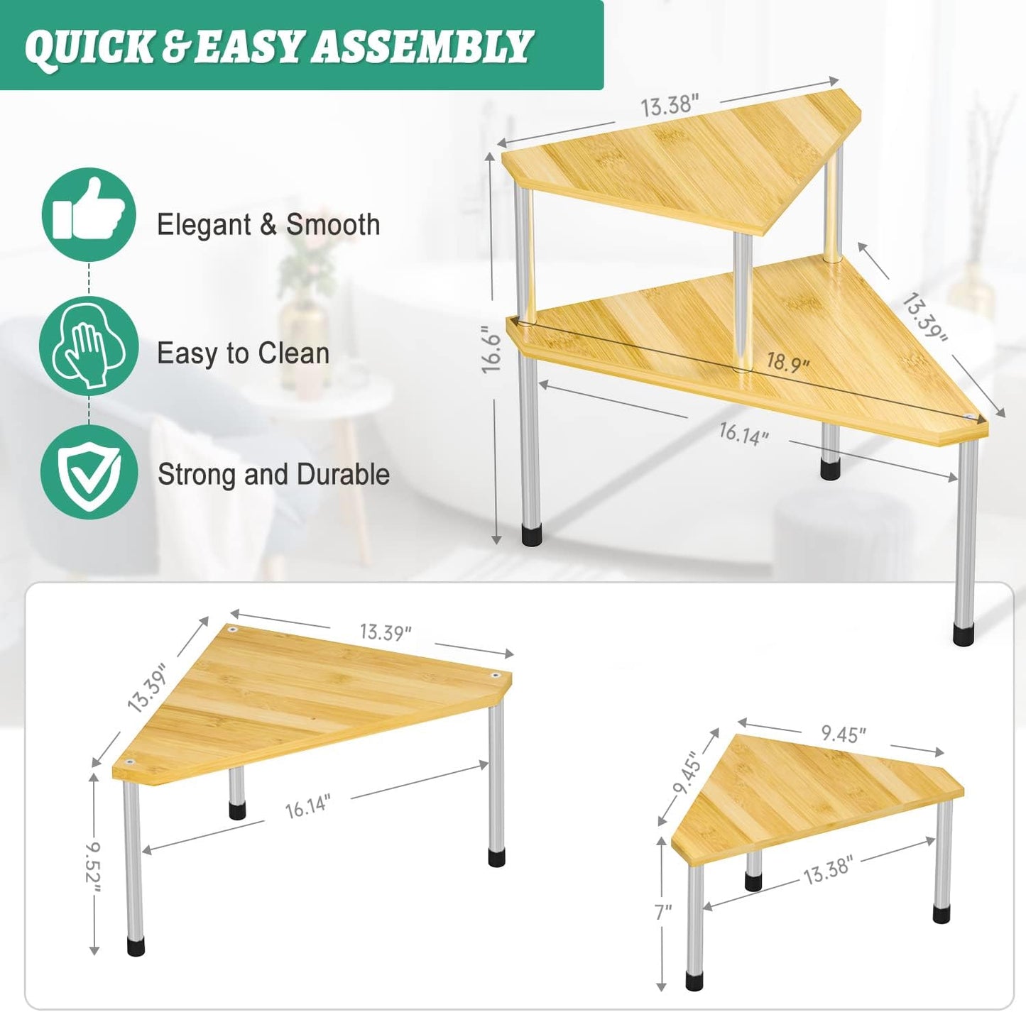 Weenson Bathroom Organizer Countertop Corner Shelf – 2 Tier Bathroom Organization Bamboo Spice Rack Kitchen Countertop Organizer Space Saving Storage Shelves Living Room Office Home Decor