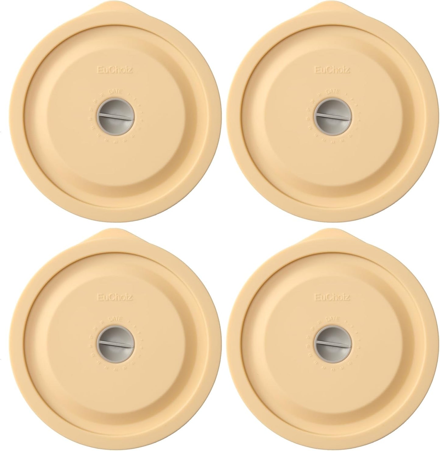 Replacement Lids for Pyrex 7200-PC 2 Cup, Silicone Round Storage Cover Lid for Anchor Hocking Glass Bowl 4 Pack with Date Mark Beige