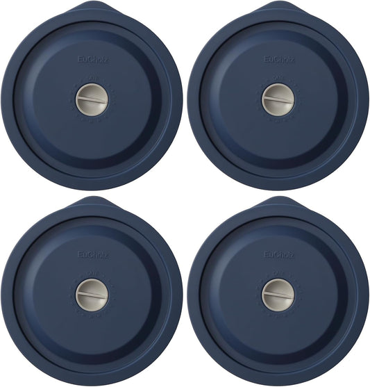 Replacement Lids for Pyrex 7201-PC 4 Cup, Silicone Round Storage Cover Lid for Anchor Hocking Glass Bowl 4 Pack with Date Mark Dark Blue
