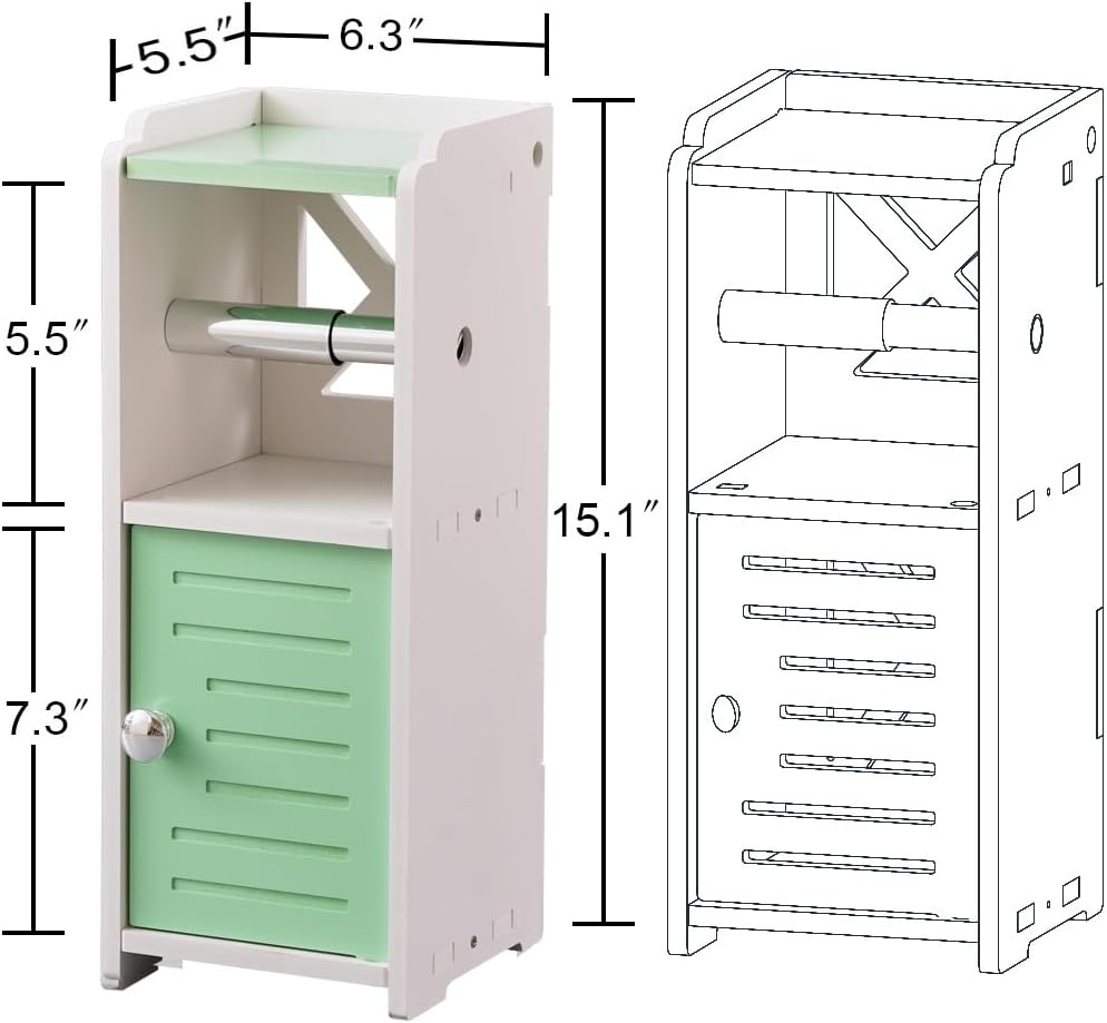 AOJEZOR Toilet Paper Holder Stand: Freestanding PVC Cabinet Storage for Small Bathroom Spaces for Homes and Renters-Mint Green