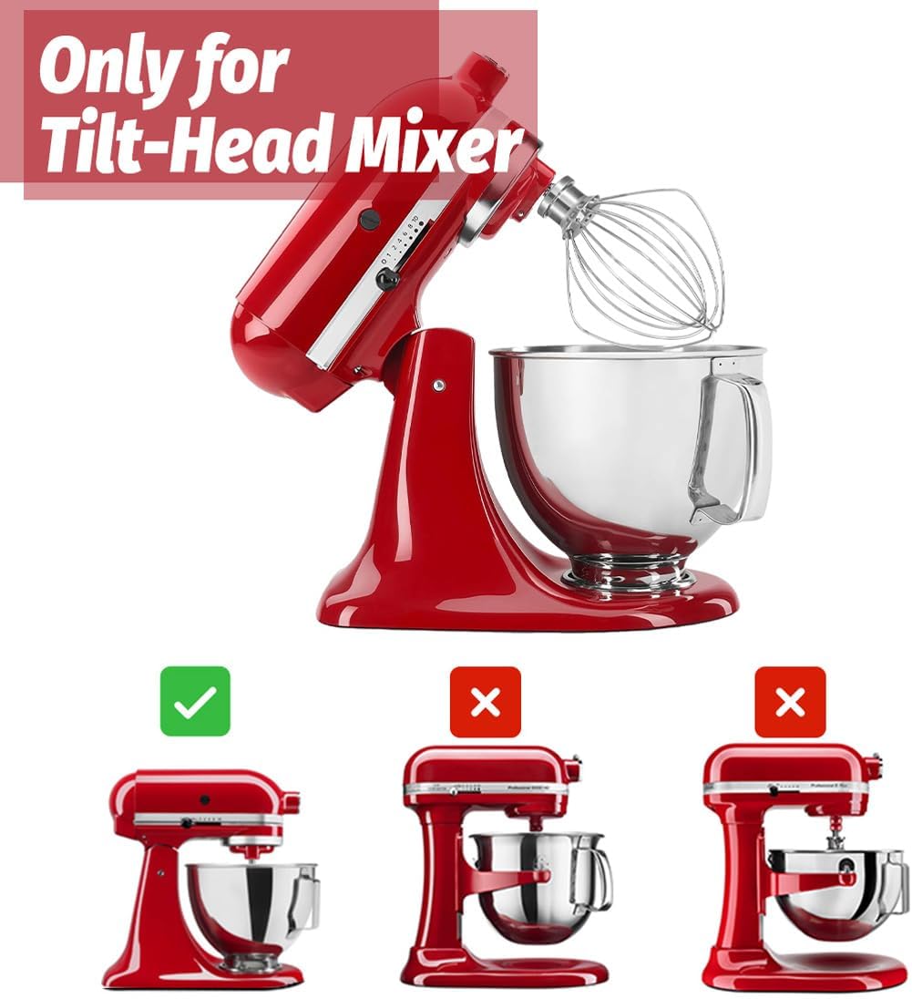 K45WW Dishwasher Safe Whisk Attachment Fits 4.5 Quart and 5 QT KitchenAid Tilt-Head Stand Mixer Stainless Steel 6 Wires Whip for Egg Heavy Cream Beater, Cakes Mayonnaise