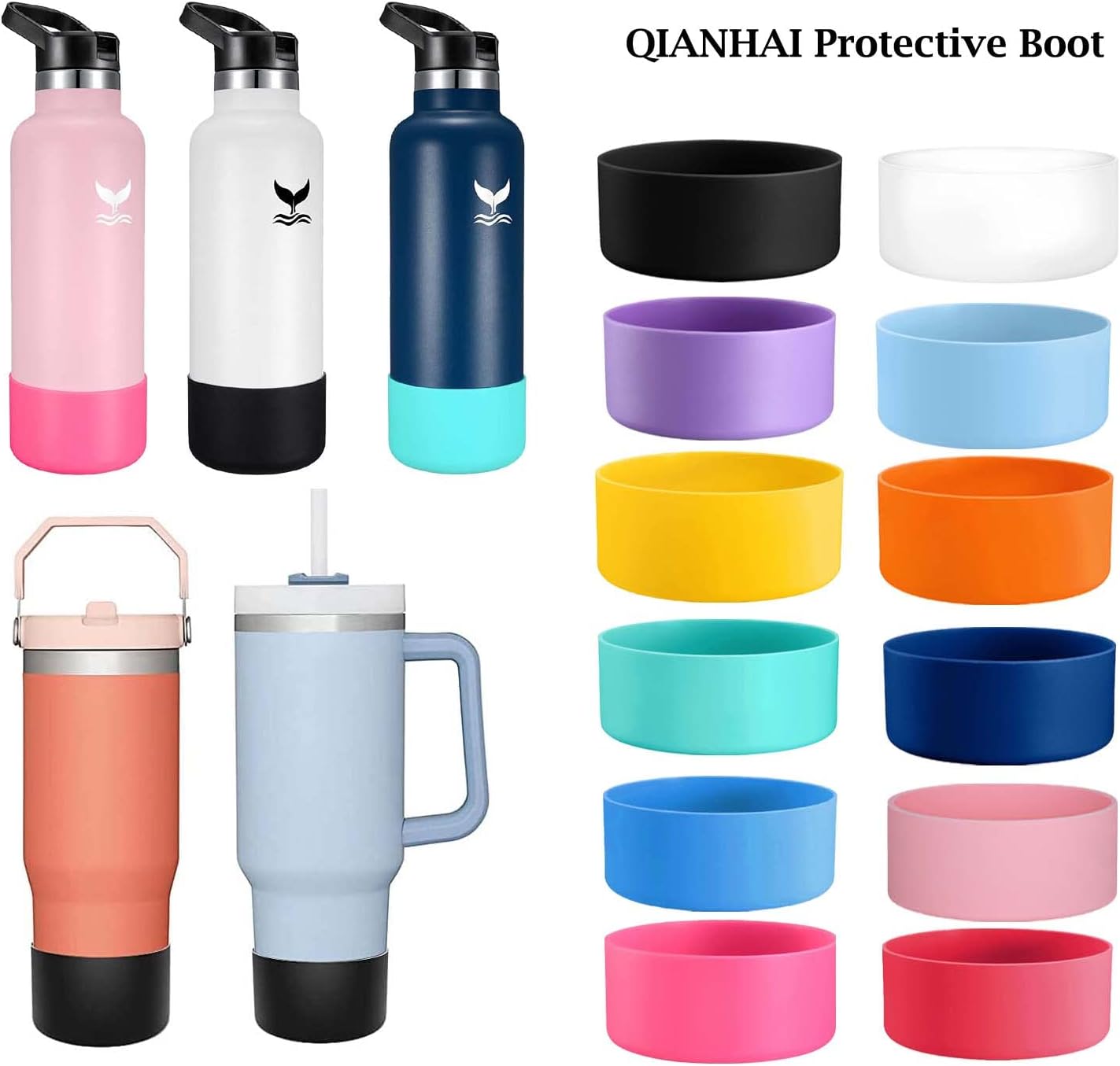 QIANHAI Protective Silicone Boots for Stanley Quencher Adventure 40oz Tumbler & IceFlow 30oz 20oz -Sport Water Bottle Bottom Sleeve Fits Hydro Flask -Stanley Cup Accessories (1Yellow)