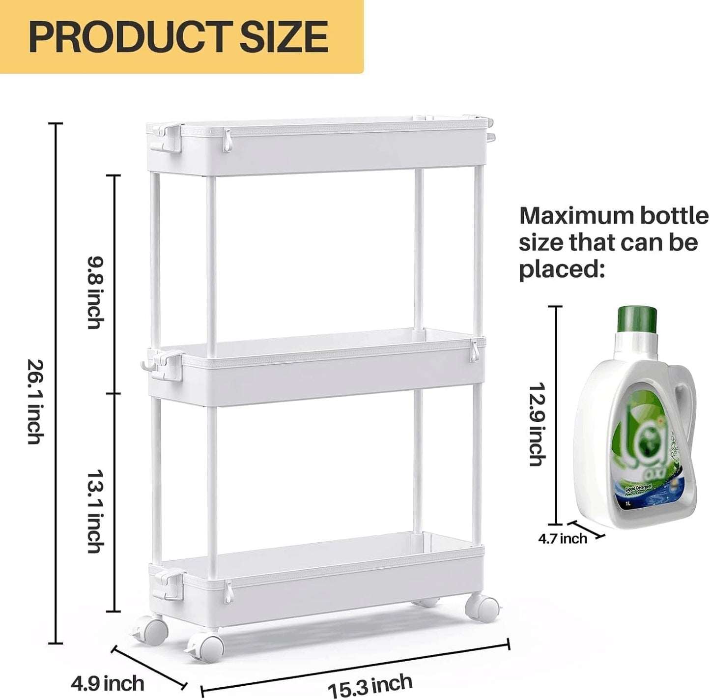 SPACEKEEPER Slim Rolling Storage Cart, 3 Tier Bathroom Storage Organizer Laundry Room Utility Cart Mobile Shelving Unit, Multi-Purpose for Kitchen Office Bathroom Laundry Narrow Places, White
