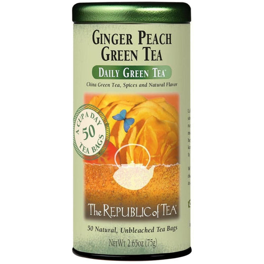 The Republic of Tea - Ginger Peach Green Tea, 50 Tea Bags, Tin | Flavored Fruit Tea | Caffeinated