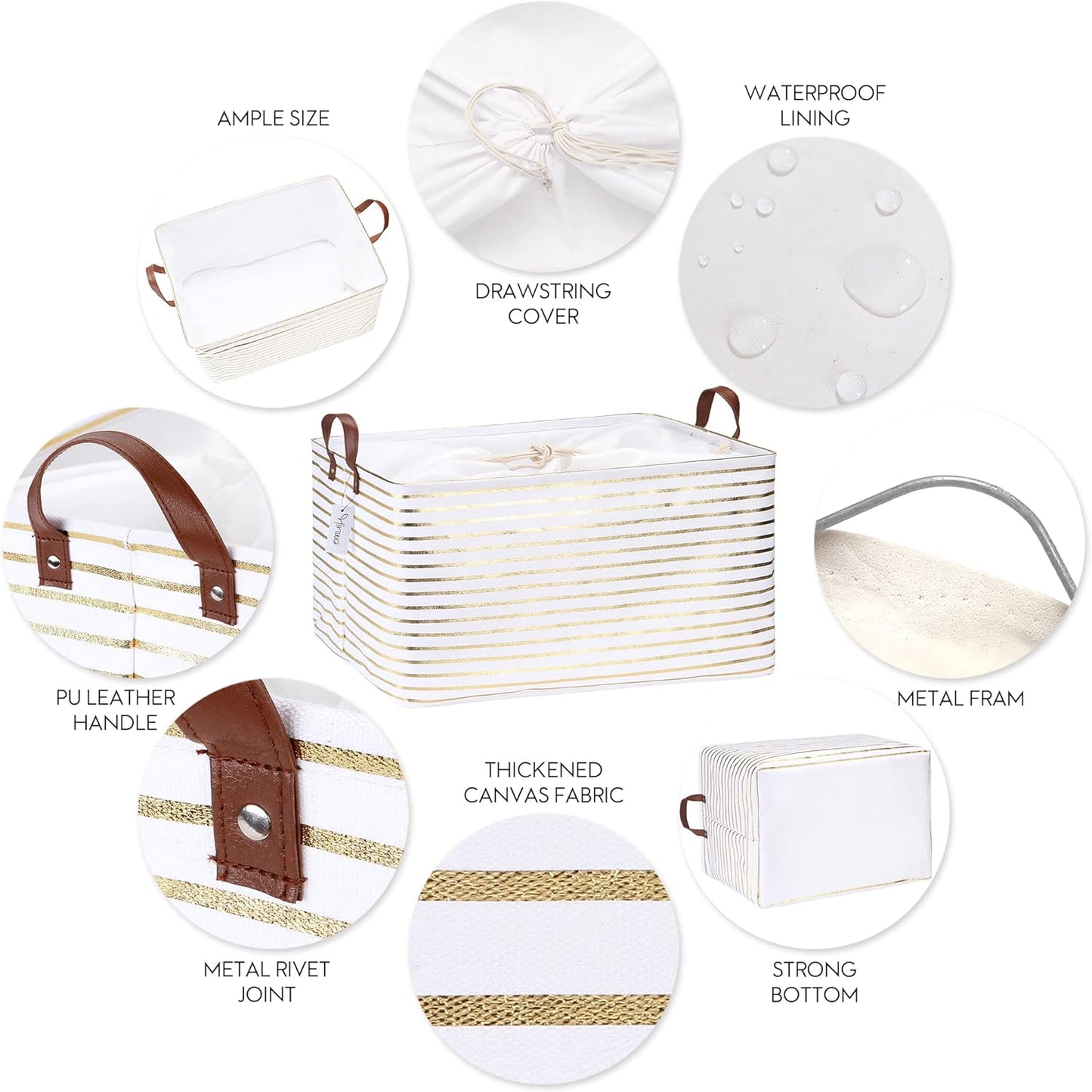 Hinwo 70L Extra Large Storage Bins, Closet Organizers and Storage, Foldable Clothes Storage Baskets with Handles, Containers for Clothing, Blanket, Comforters, Toys, Bedding (Gold Stripe)