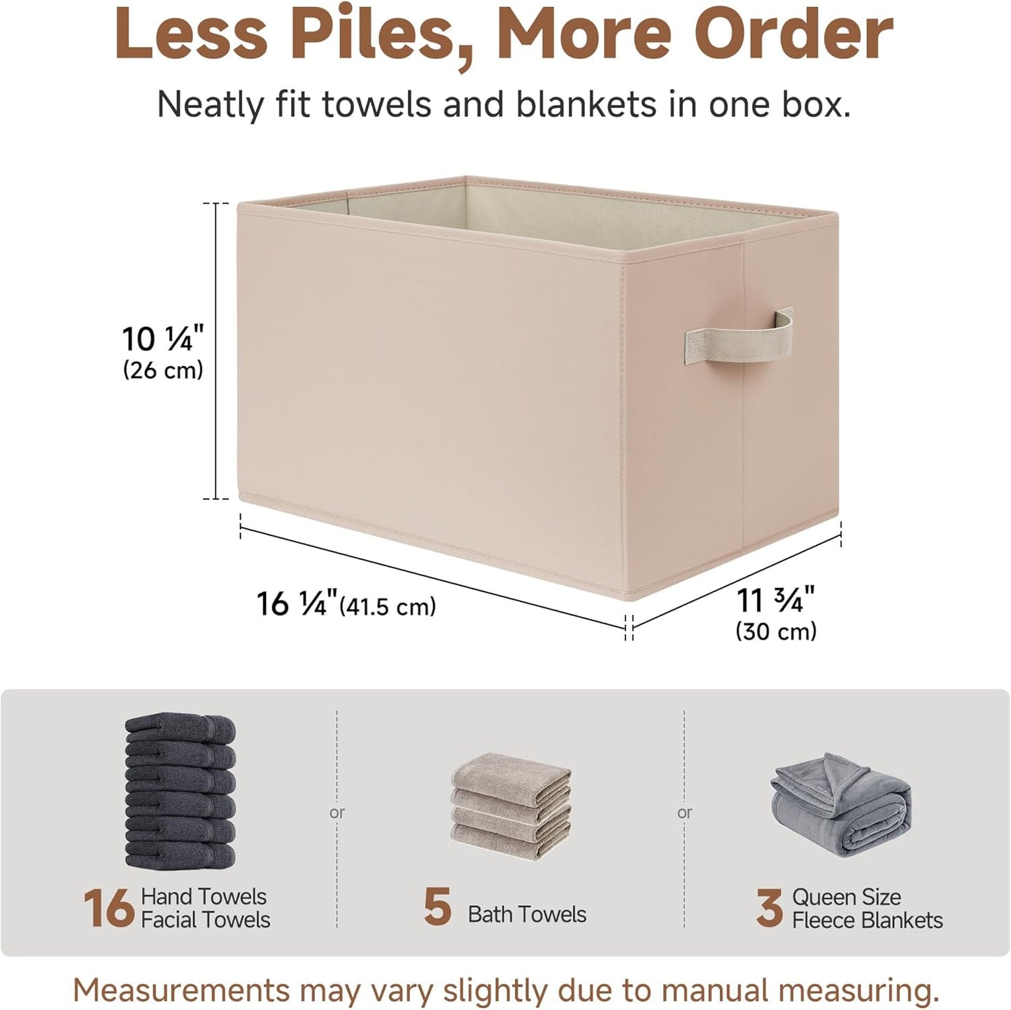 StorageWorks Storage Baskets for Shelves, Foldable Fabric Closet Storage Bins with Handles, Fabric Storage Bins Clothes Organizer, Light Brown, 3-Pack, Extra Large