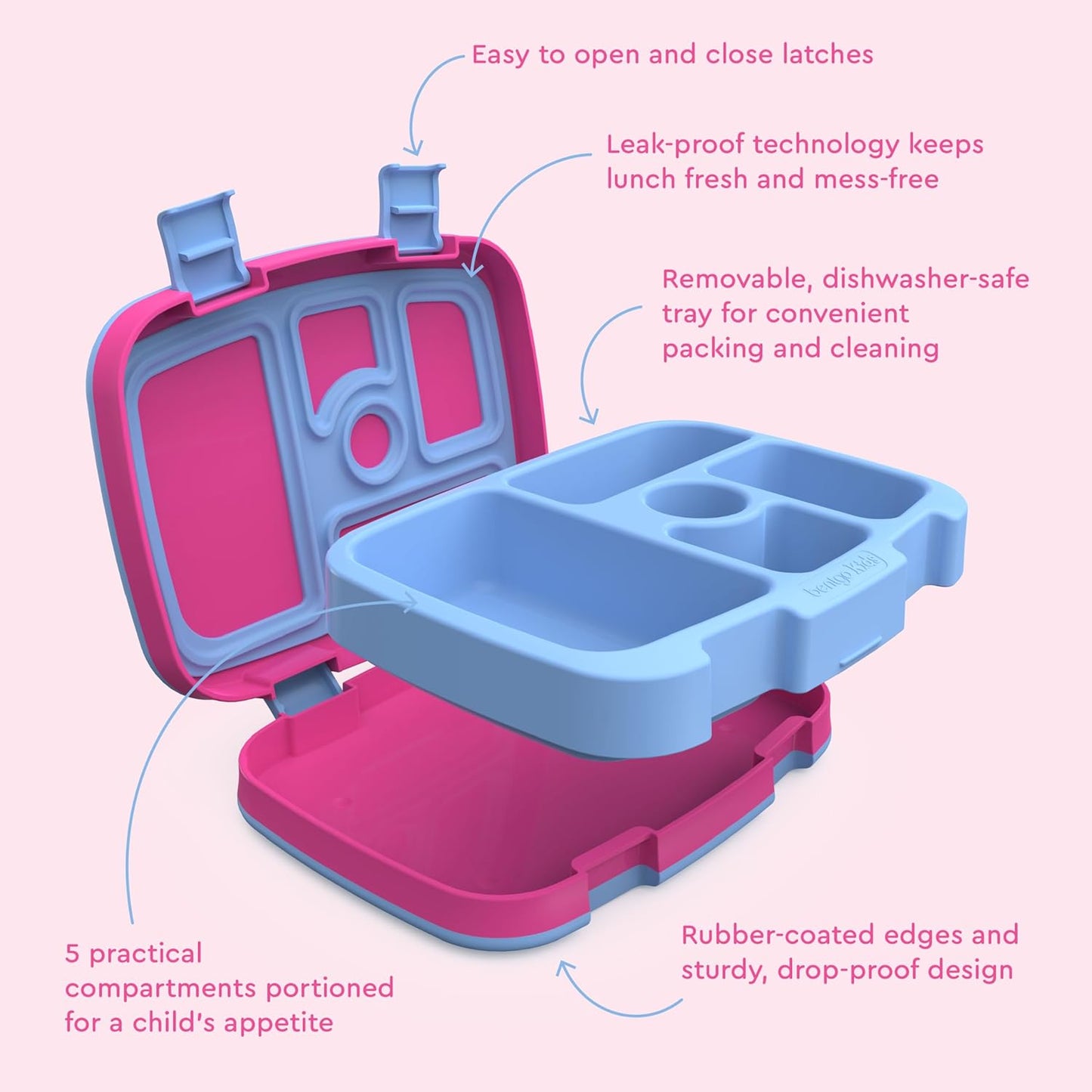 Bentgo Kids Prints Leak-Proof, 5-Compartment Bento-Style Kids Lunch Box - Ideal Portion Sizes for Ages 3-7, Durable, Drop-Proof, Dishwasher Safe, & PFAS & BPA-Free Materials (Rainbows & Butterflies)