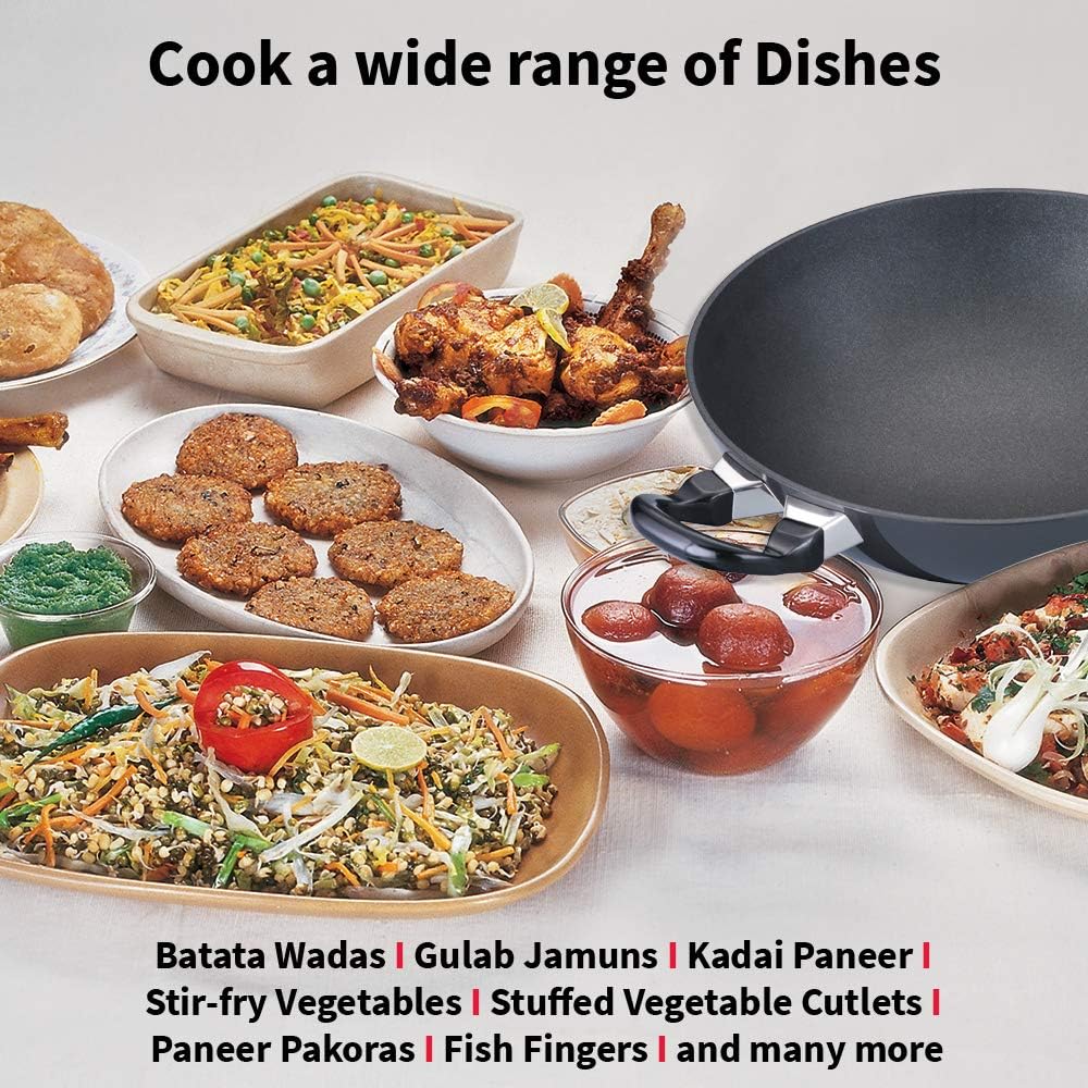 Hawkins Futura 2.5 Litre Deep Fry Pan, Non Stick Kadai, Round Bottom Kadhai, Black (NK25)