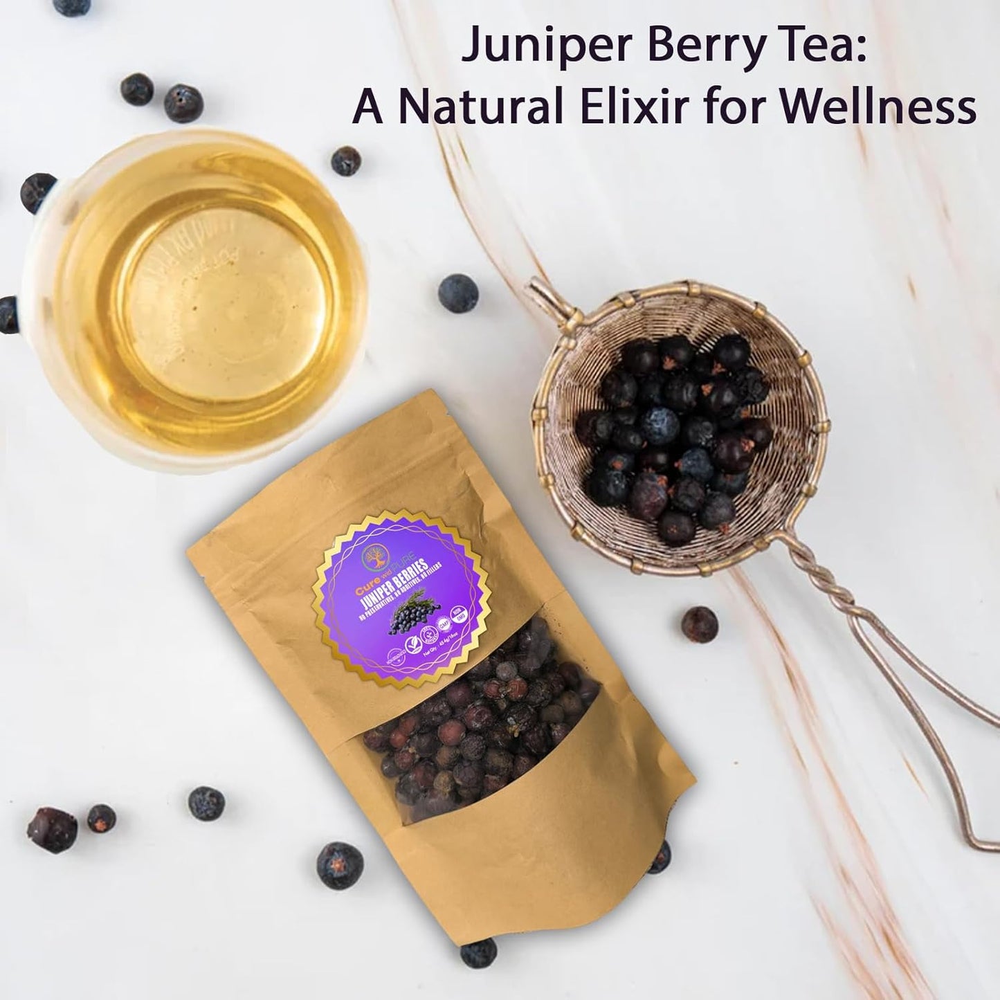 Cure wid Pure Dried Juniper Berries 4oz | Wild Harvested, Non-GMO Additives & Preservative-Free Organic Juniper Berries Whole in Eco-Friendly Resealable Bag |Elevate Meats, Soups, Teas & More