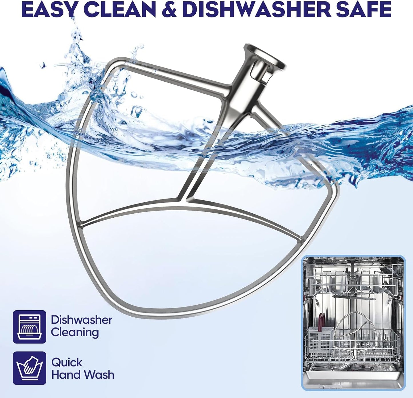 Stainless Steel Flat Beater for KitchenAid 5Plus/6 Qt. Bowl-Lift Stand Mixers, Paddle Attachment for KitchenAid Mixer, Dishwasher Safe