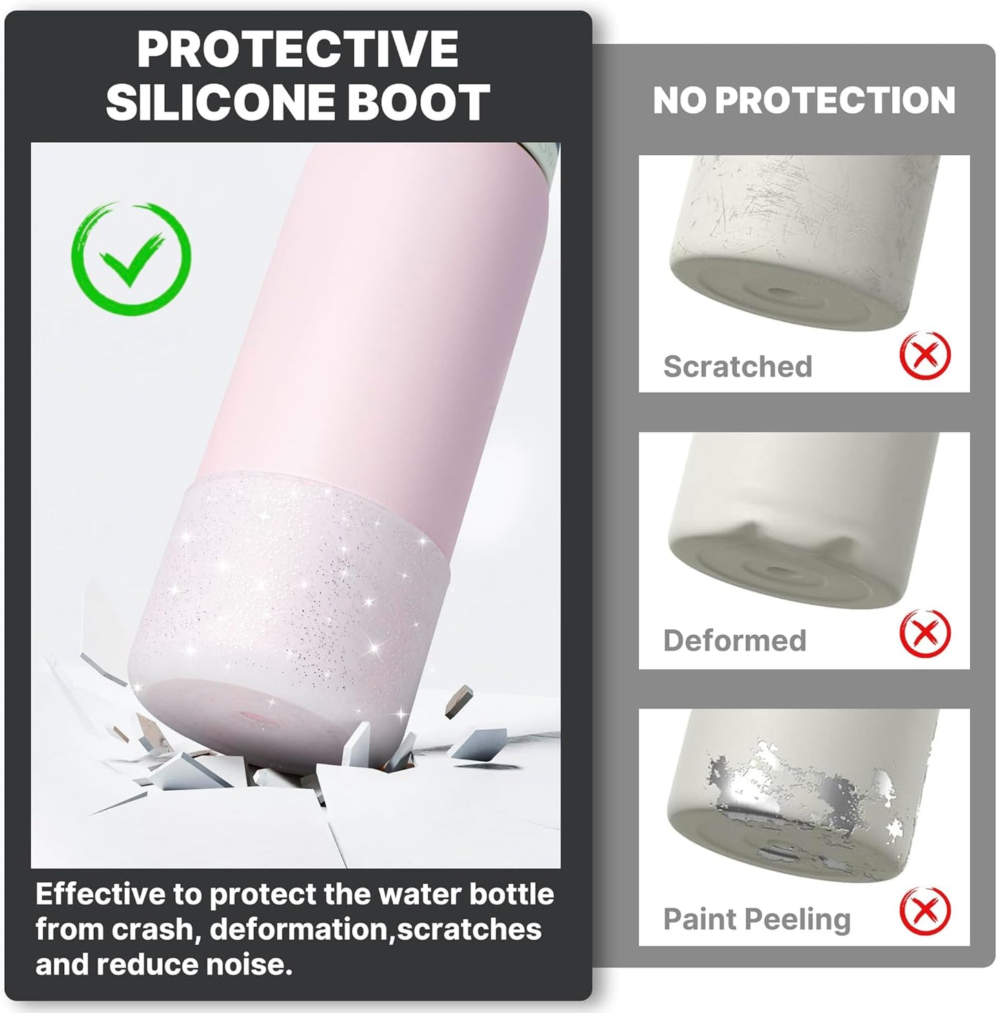 Silicone Boot for Owala 24 oz Water Bottles, Anti-Slip Protective Sleeve for Owala Twist & FreeSip & Flip Stainless Steel Water Bottle, Boot Bottom Base for Owala (Glitter White)