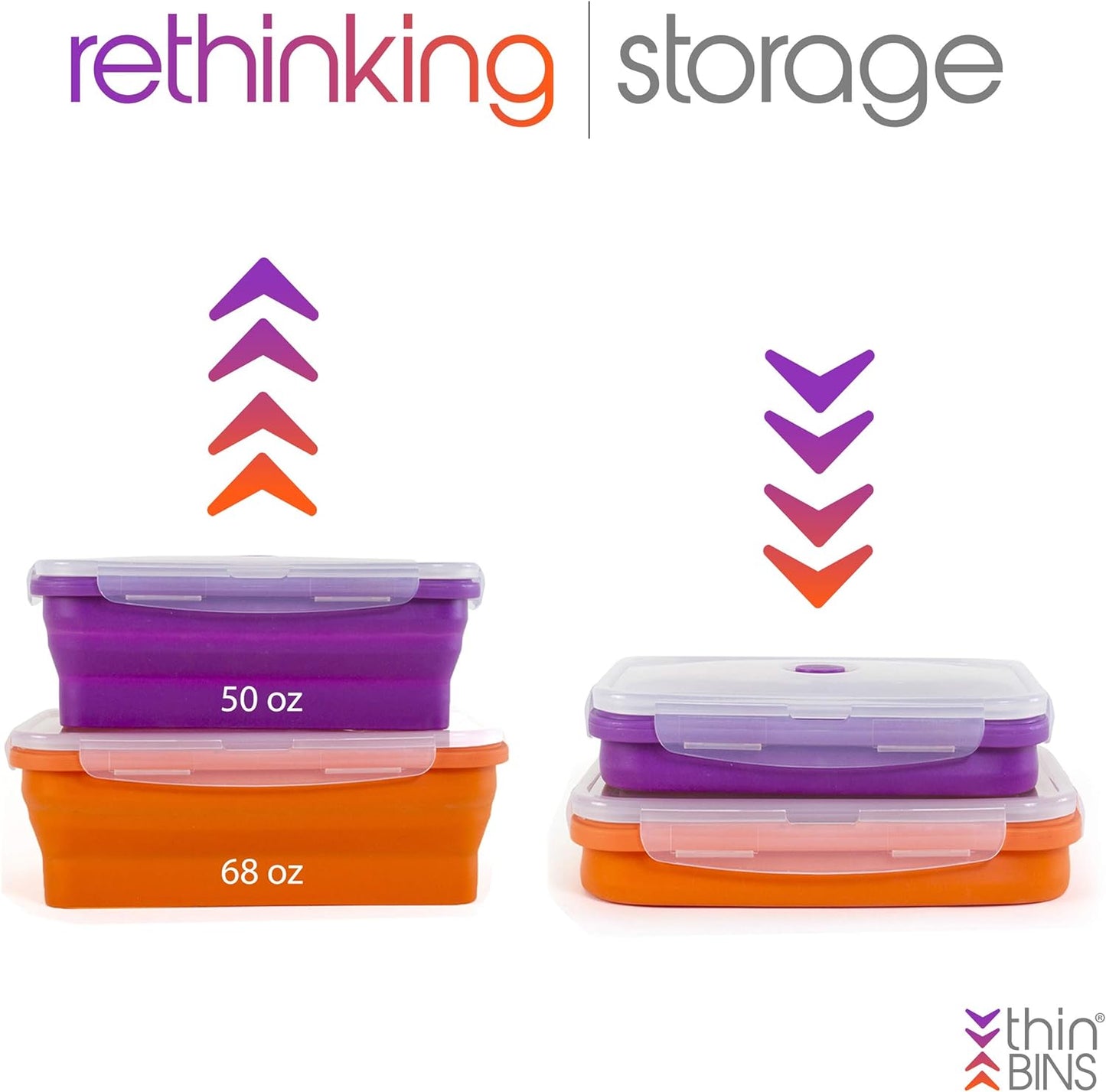 Kitchen Home Thin Bins Collapsible Containers – Set of 2 Extra Large Rectangle Silicone Food Storage Containers – BPA Free, Microwave, Dishwasher and Freezer Safe