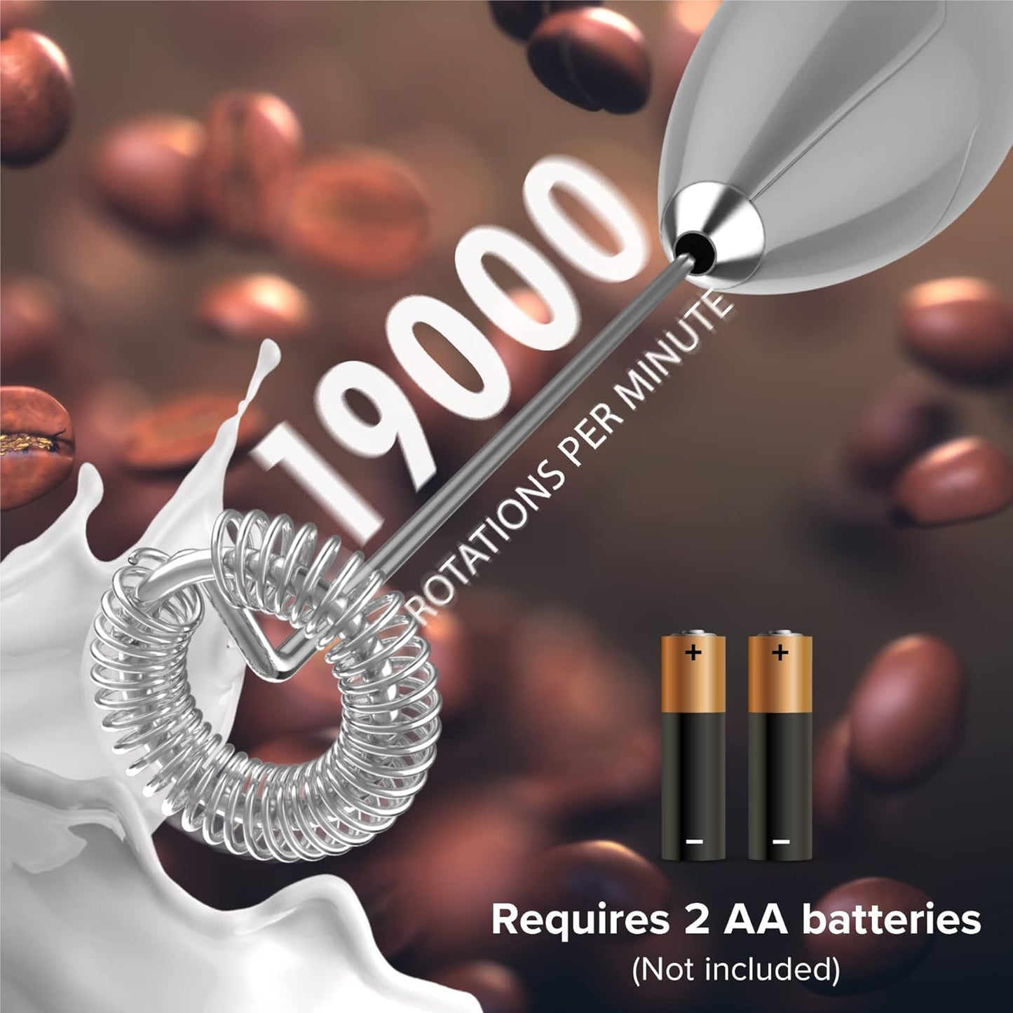 PowerLix Powerful Handheld Milk Frother With Stand Battery Operated Foam Maker Frother Wand For Coffee (A Black) (Silver)