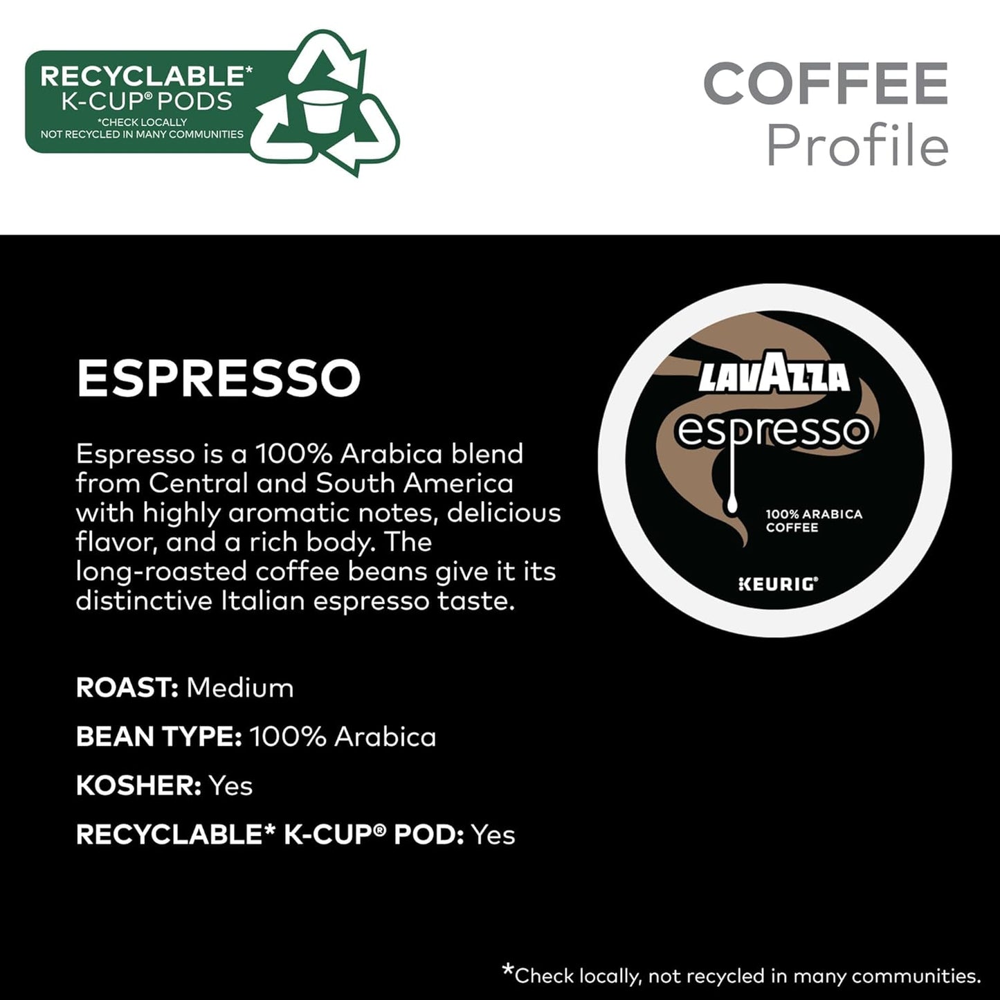 Lavazza Espresso, Single-Serve Keurig K-Cup Pods, Medium Roast Coffee, 60-Count Box (6 Packs of 10)