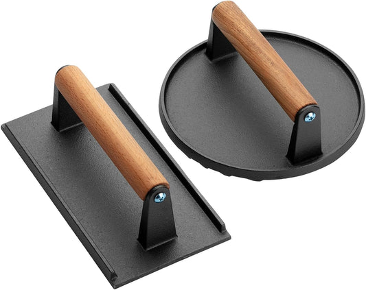 UNCO Cast Iron Grill Press: 6.9' Round & 8.3' x 4.3' Rectangular - Burger & Meat Press, Ideal for Griddles