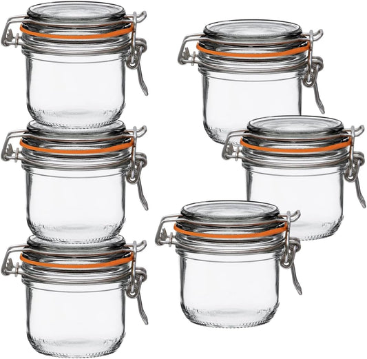 Le Parfait Super Terrine Jar | 7oz/Half Pint (Pack of 6) 200ml French Glass Jar, Airtight Rubber Seal & Glass Lid | Glass Jars for Kitchen Organization and Storage Containers for Essentials