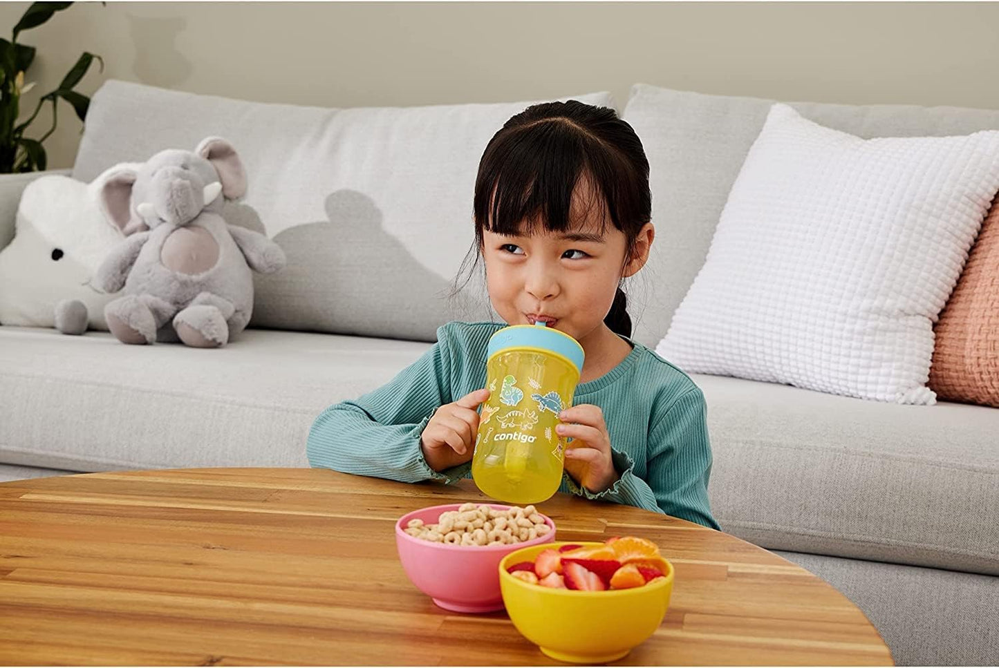 Contigo Kids’ Leighton Straw Tumbler with Spill-Proof Leak-Proof Lid 14oz Pineapple/Dinos