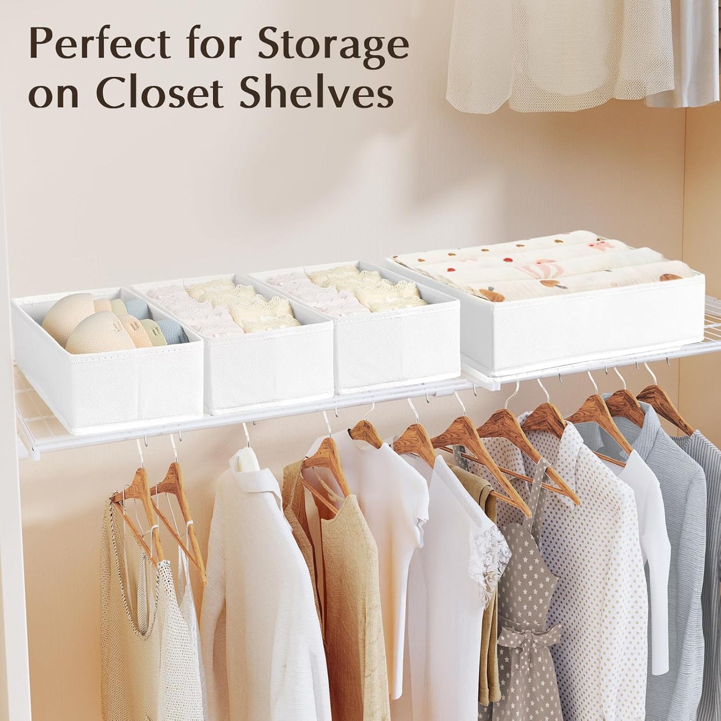 DIMJ Drawer Organizers Clothes, Set of 12 Dresser Organizer Bins, Fabric Closet Organizers and Storage, Shallow Drawer Dividers for Nursery, Clothing, Baby Clothes, Socks, Underwears, Tie (White)