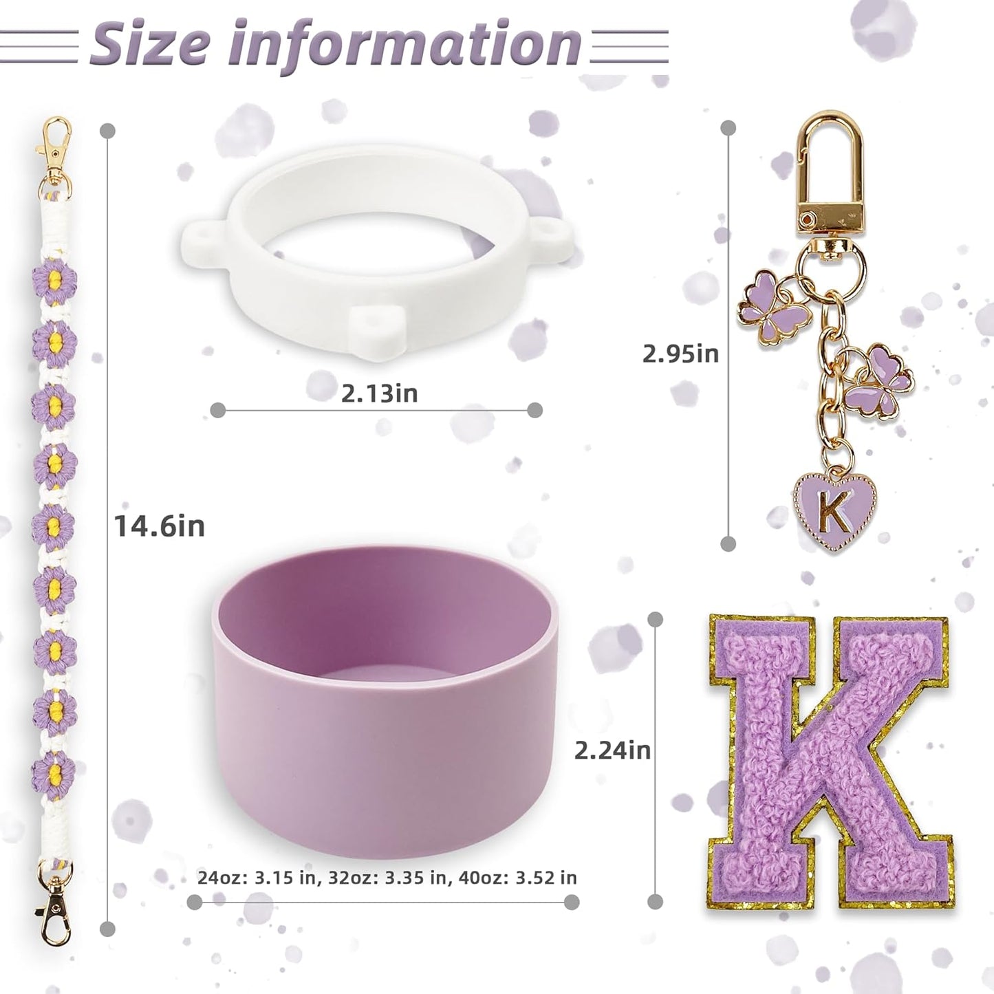 SITKOL Silicone Boot Cute Monogram Set Compatible with Owala Water Bottle 24 oz, 32 oz, 40 oz - Perfect Letter Owala Accessories for Owala Tumbler, Owala Free Sip, Pink Owala, Black Owala