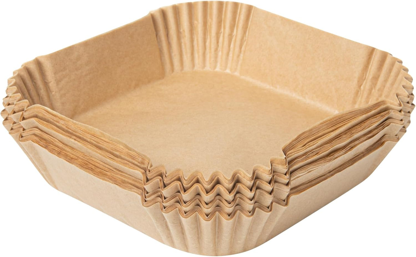 Restaurantware-Pastry Tek 6.3 x 6.3 x 1.8 Inch Air Fryer Liners, 100 Square Air Fryer Baskets - No-Stick Silicone Coating, Unbleached, Food-Grade Paper Liners, For Steamer, Microwave, Oven, Fry Pan