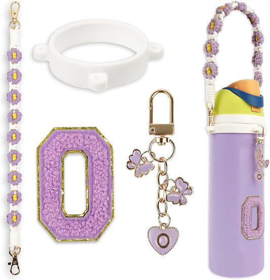 Cute Letter Charm Set Compatible with Owala Water Bottle 24 oz, 32 oz, 40 oz, Owala Kids, Owala Coffee Tumbler, Owala FreeSip – Includes Handle Strap, for Owala Accessories & Stanley Cup Accessories