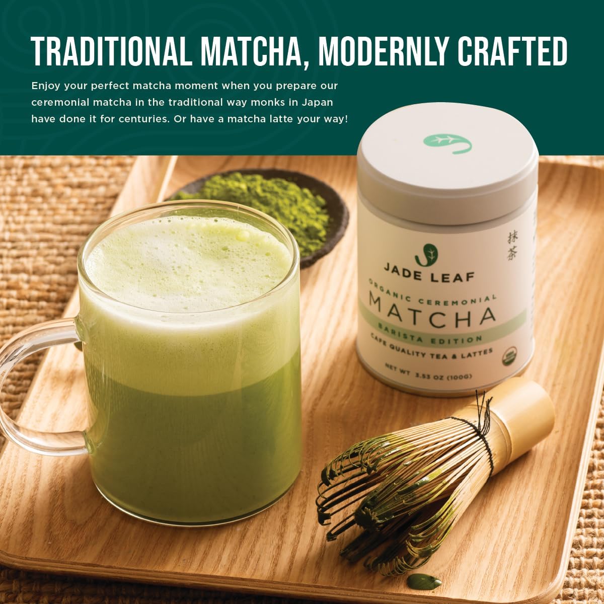 Jade Leaf Matcha - Traditional Starter Set - Japanese Matcha Gift Set Includes: Bamboo Whisk (Chasen), Scoop (Chashaku), Stainless Steel Sifter, Fully Printed Handbook