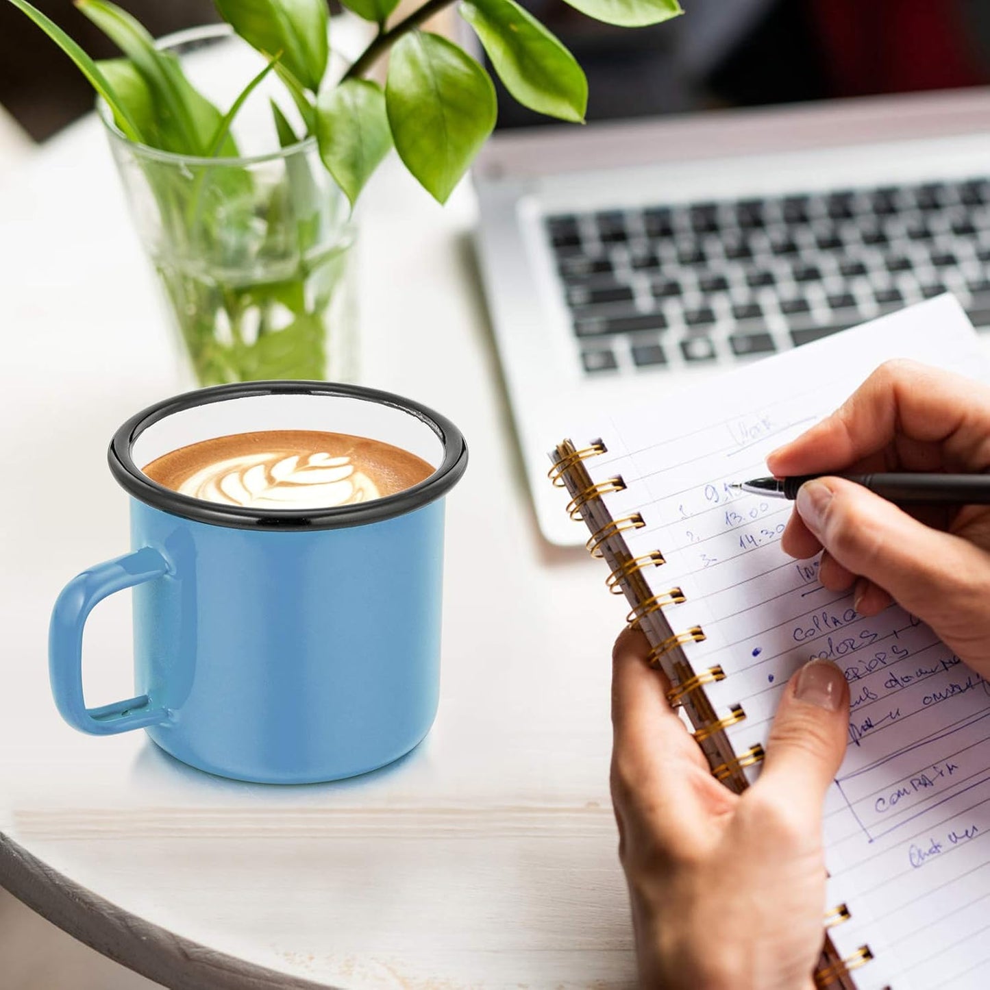 P&P CHEF Enamel Camping Coffee Mug Set of 6, Small Colored Mugs Cups for Family Gathering/Friend Party/Camping/Picnic/Fishing, Lightweight & Portable -12 Ounce, 350ML & Blue