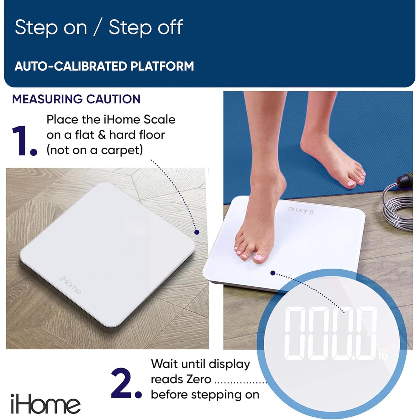 iHome Digital Scale, Bathroom Scale, Batteries Included, Scale Body Weight, Weight Scale, Digital Scale, Bathroom Scales for Weight, Digital Scales for Body Weight (White)