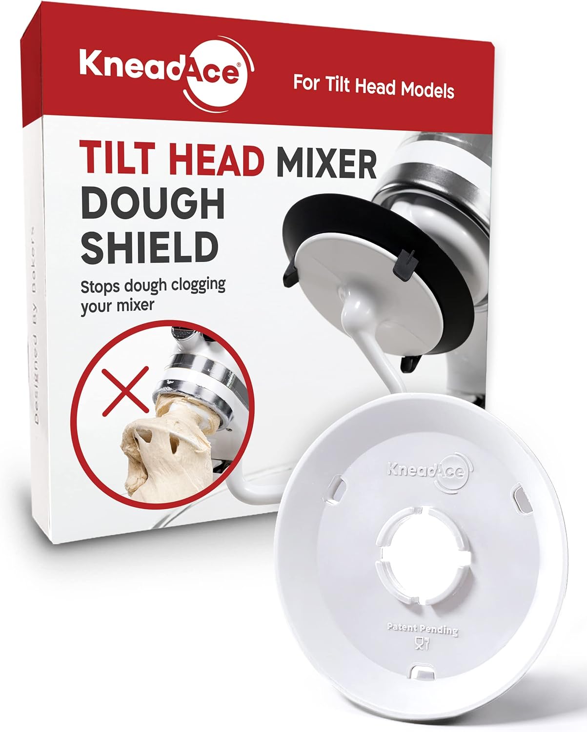KneadAce Dough Hook Shield For Kitchen Aid - Prevents Your Dough from Climbing Up and Clogging Up Your Mixer – Mess Free Mixer Accessory Compatible With Most KitchenAid C Shape Dough Hooks (White)