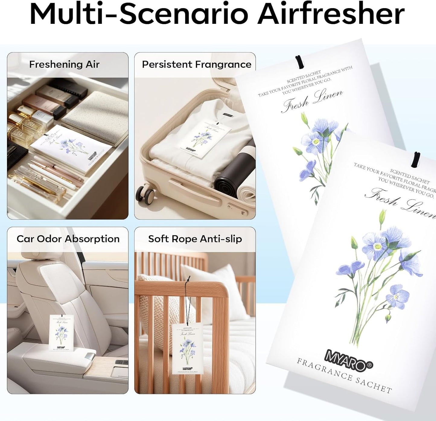 MYARO 12 Packs Linen Scented Sachets for Drawer and Closet, Long Lasting Fresh Scent Air Freshener & Odor Eliminator Home Fragrance Potpourri Bag