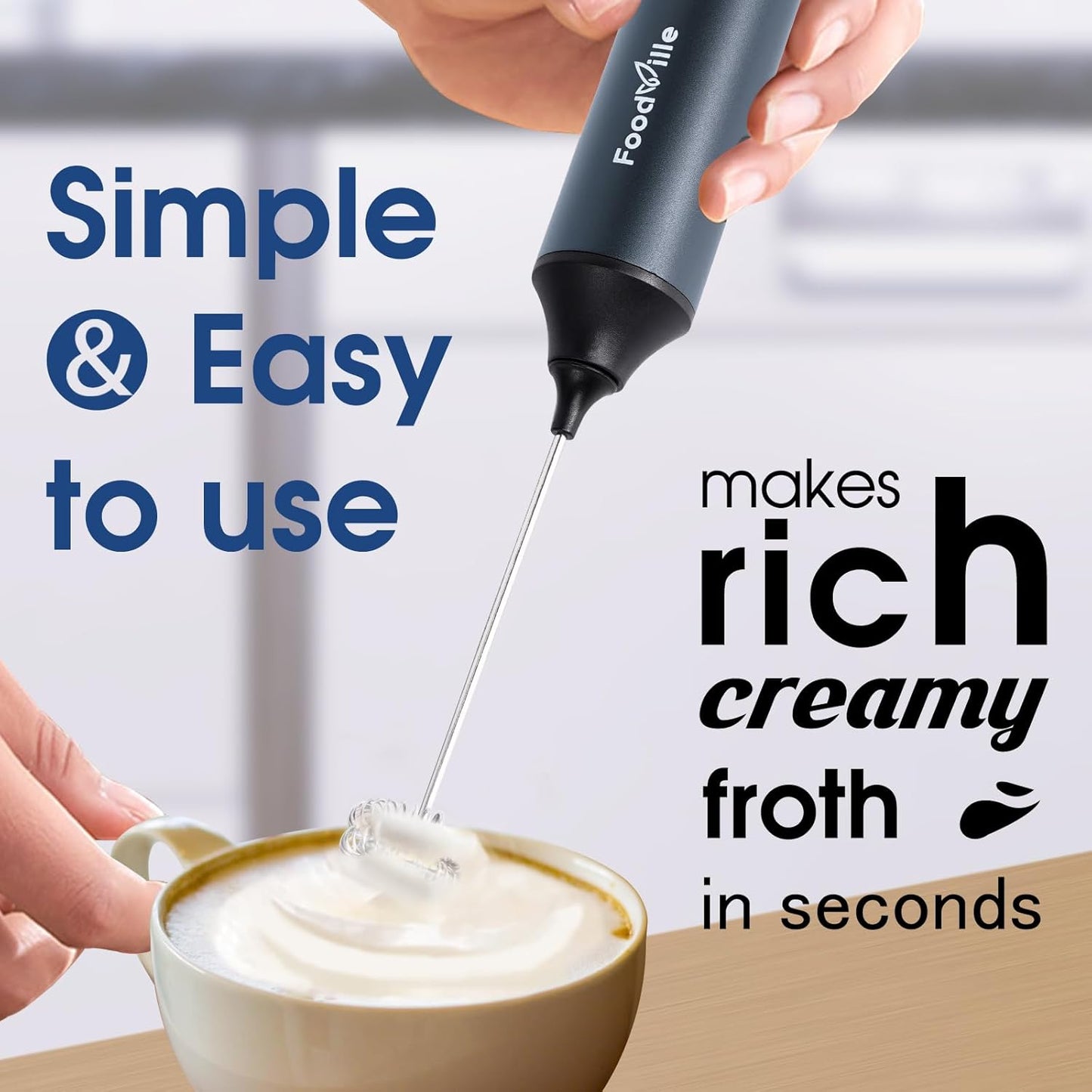 MF05 Rechargeable Milk Frother USB Charging Handheld Foam Maker with Stainless Balloon Whisk for Cappuccino, Latte, Bulletproof Coffee, Keto (Grey without Stand)