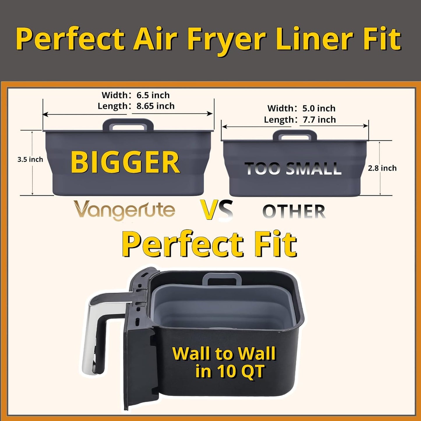 Collapsible 2-Pack Air Fryer Silicone Liners for 10QT NINJA Foodi Dual, Rectangular Air Fryer Silicone Pot, Reusable Silicone Air Fryer Basket for Air Fryer Accessories (Gray)