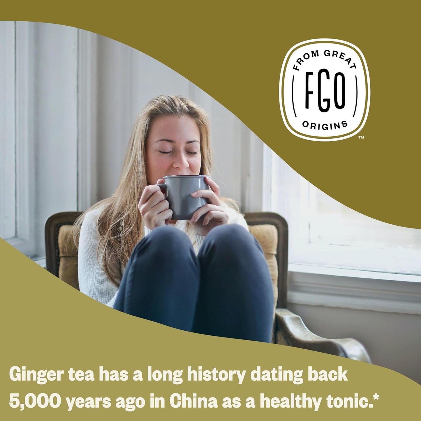 FGO Organic Ginger Tea, 100 Count, Eco-Conscious Tea Bags, Caffeine Free, Packaging May Vary (Pack of 1)