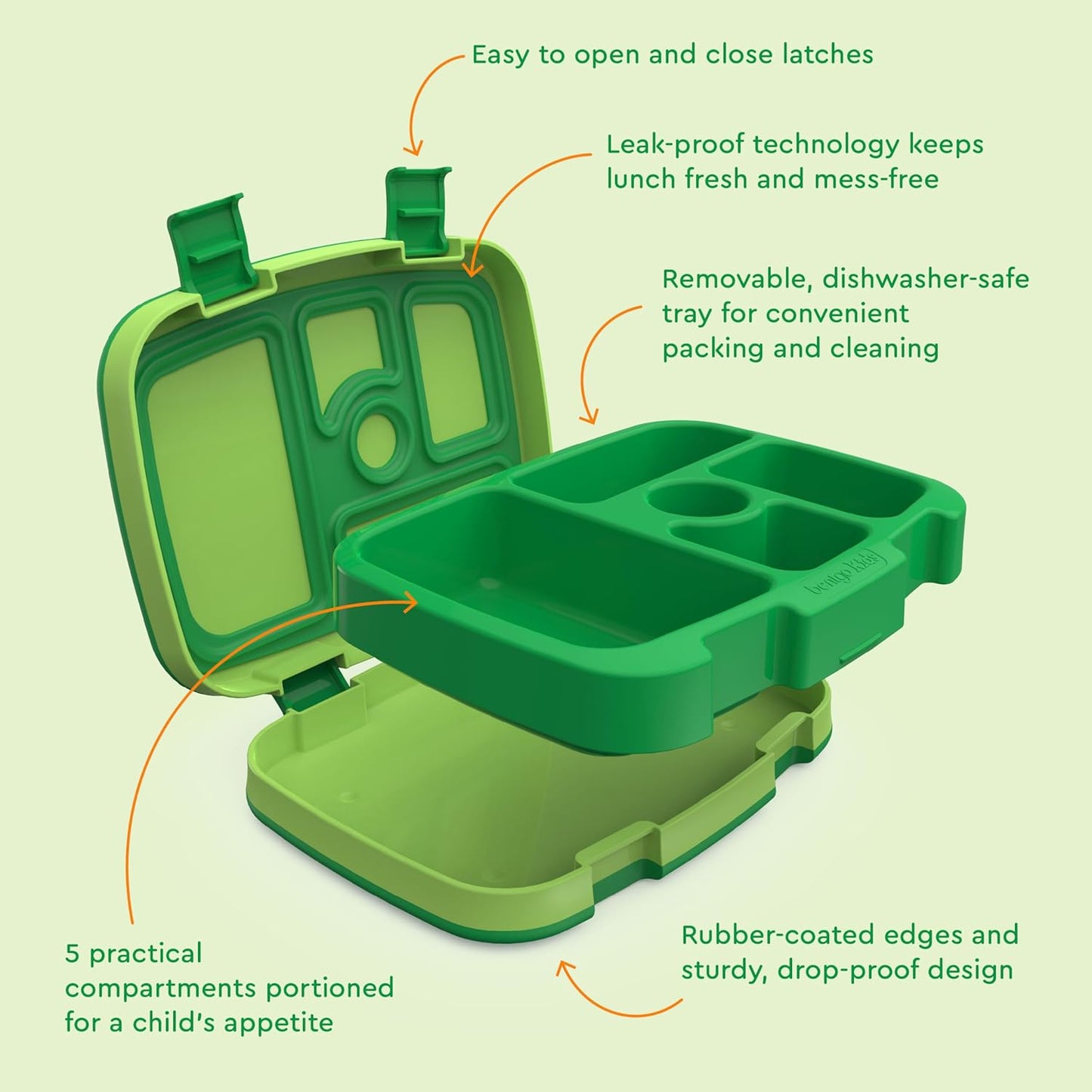 Bentgo Kids Prints Leak-Proof, 5-Compartment Bento-Style Kids Lunch Box - Ideal Portion Sizes for Ages 3-7, Durable, Drop-Proof, Dishwasher Safe, & PFAS & BPA-Free Materials (Safari)