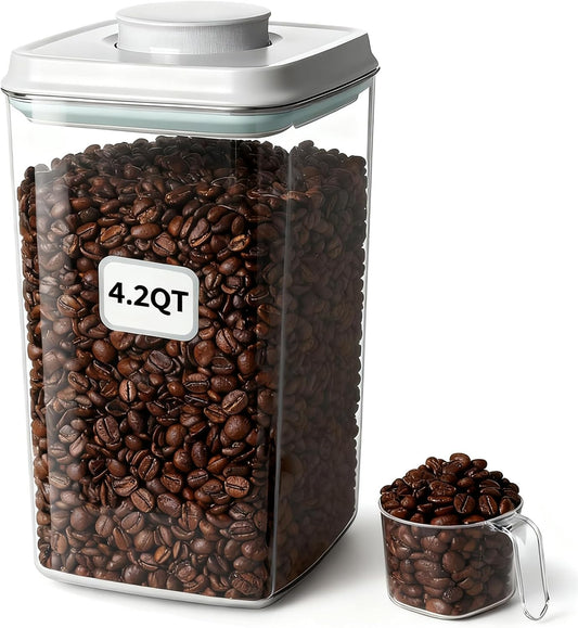 Large Pop Airtight Food Storage Containers Set with Lids, 4.2Qt Food Containers with Scoop, Kitchen Pantry Organization and Storage, BPA Free Stackable Cereal Container