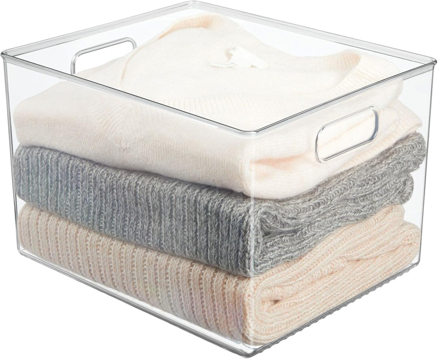 mDesign Large Plastic Storage Organizer Container Bin, Closet Organization for Hallway, Bedroom, Linen, Coat, and Entryway - Holds Clothing, Blankets, and Accessories, Ligne Collection, 2 Pack, Clear