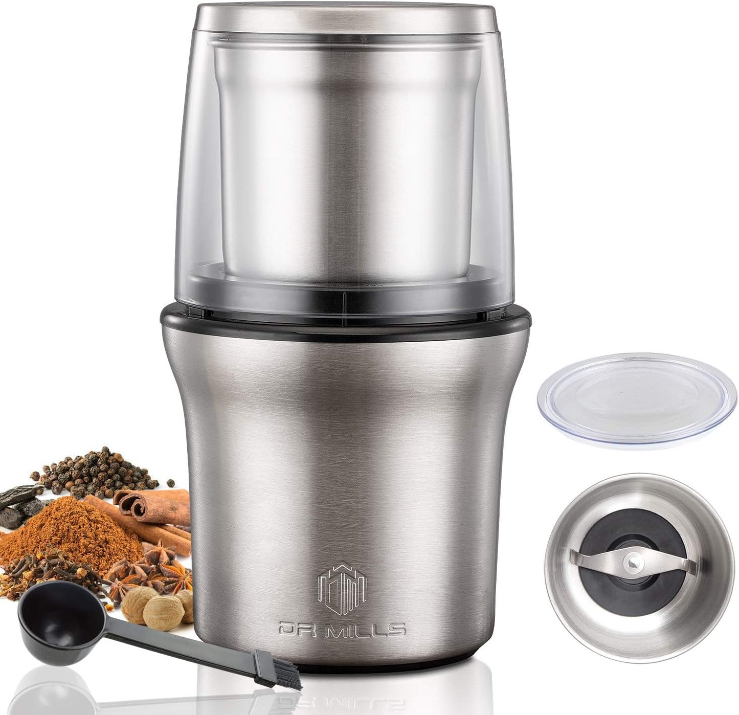 DR MILLS DM-7412N Coffee Grinder Electric, Spice Grinder Electric, Detachable Cup, Blade & Cup Made with SUS304 Stainless Steel,200w Small Food Grinder
