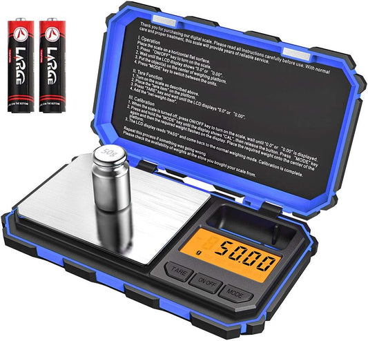 (Upgradaed) Digital Mini Scale, 200g /0.01g Pocket Scale, 50g Calibration Weight, Electronic Smart Scale, 6 Units, LCD Backlit Display, Tare, Auto Off, Stainless Steel (Battery Included)