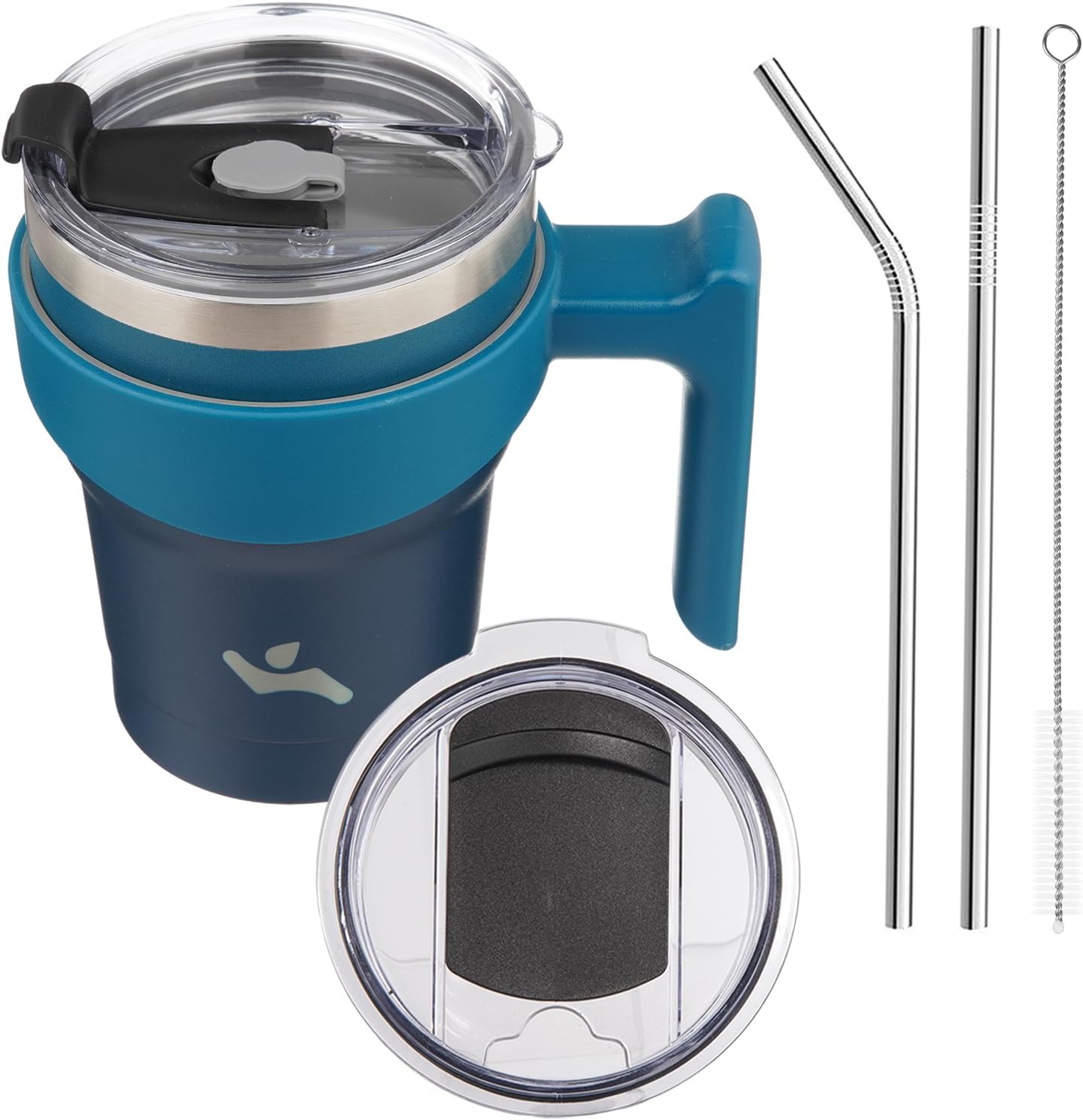 10 oz Tumbler with Handle and 2 Straw 2 Lid, Insulated Water Bottle Stainless Steel Vacuum Cup Reusable Travel Mug,Indigo Black