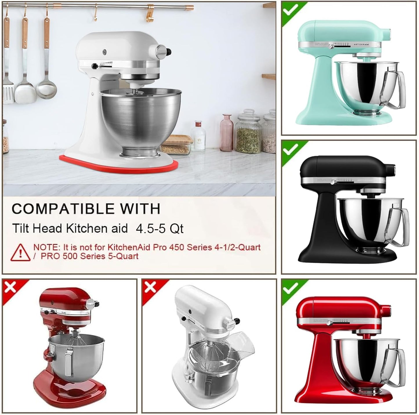 Mixer Slider Compatible with Kitchen aid Bowl Lift 4 .5-5 Qt Stand Mixer Pine Wood - Kitchen Countertop Storage Mover Sliding Caddy for Kitchen Aid 4 .5-5 Qt Mixer (4 .5-5 Qt -Red)