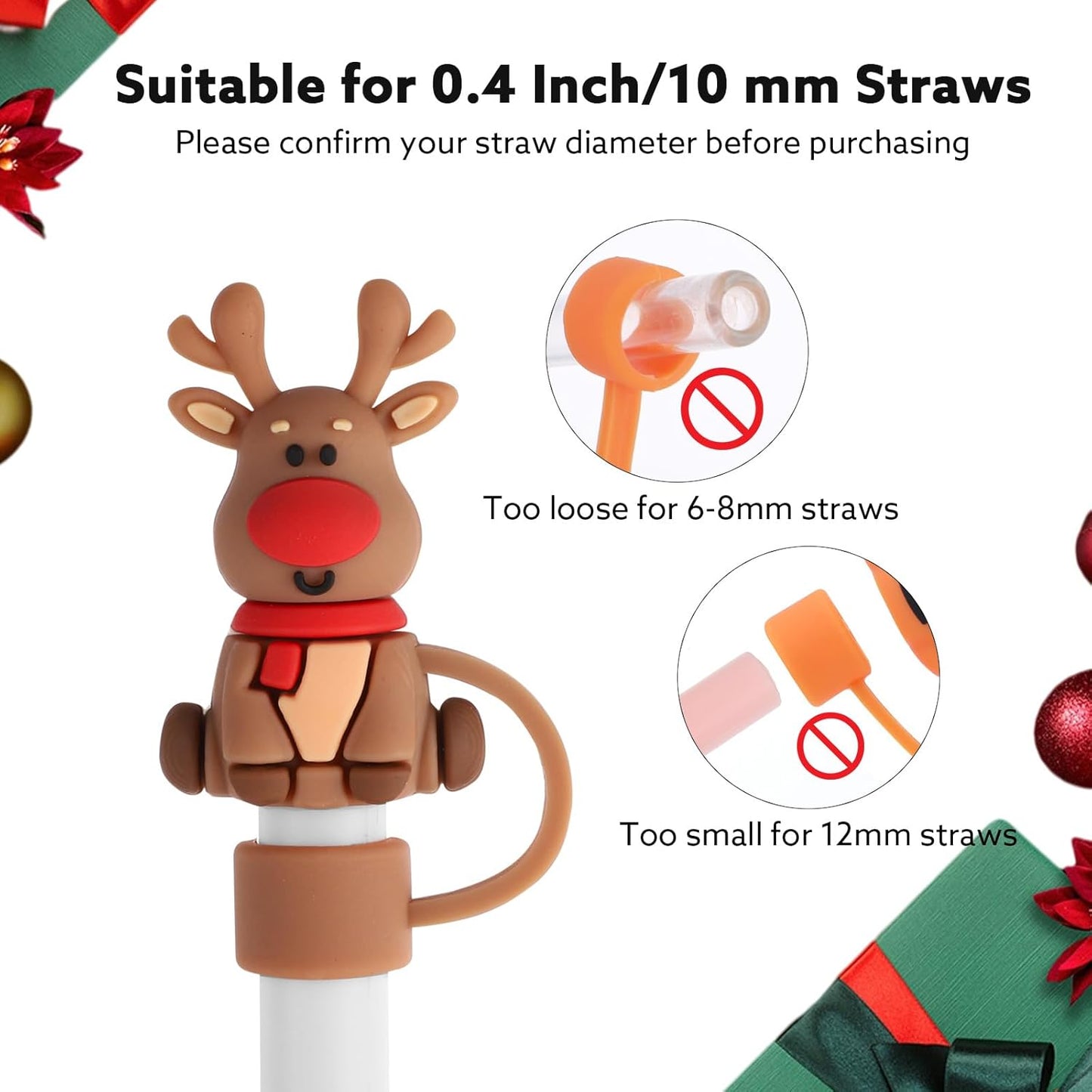 8 PCS Christmas Straw Topper, Straws Cover for Stanley 30&40 Oz Tumbler, Cute Christmas Straws Caps in Various Shapes, Drinking Straw Tip Covers for 0.4 Inch/10 mm Straw