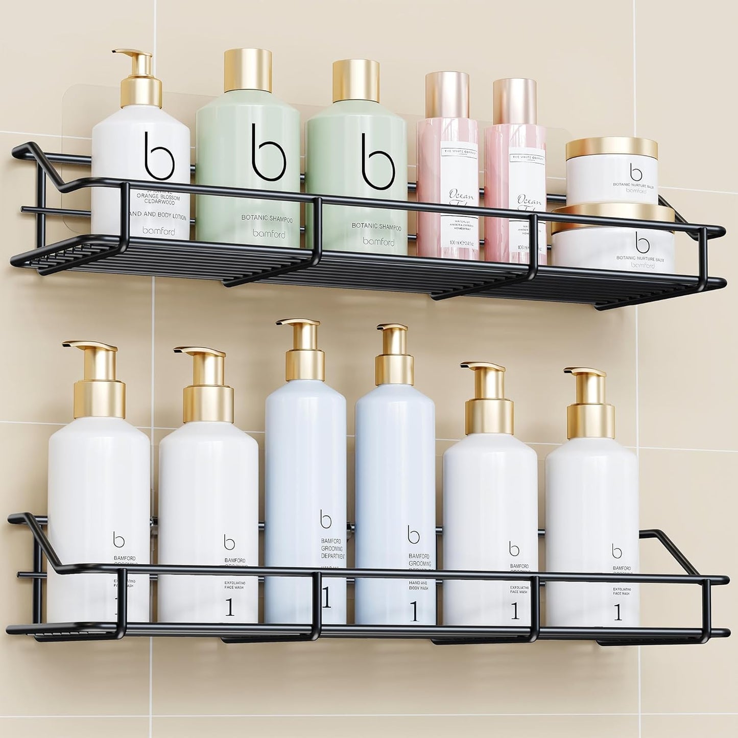 Adhesive Bathroom Shelf Organizer Shower Caddy Kitchen Spice Rack Wall Mounted No Drilling SUS304 Stainless Steel Rustproof