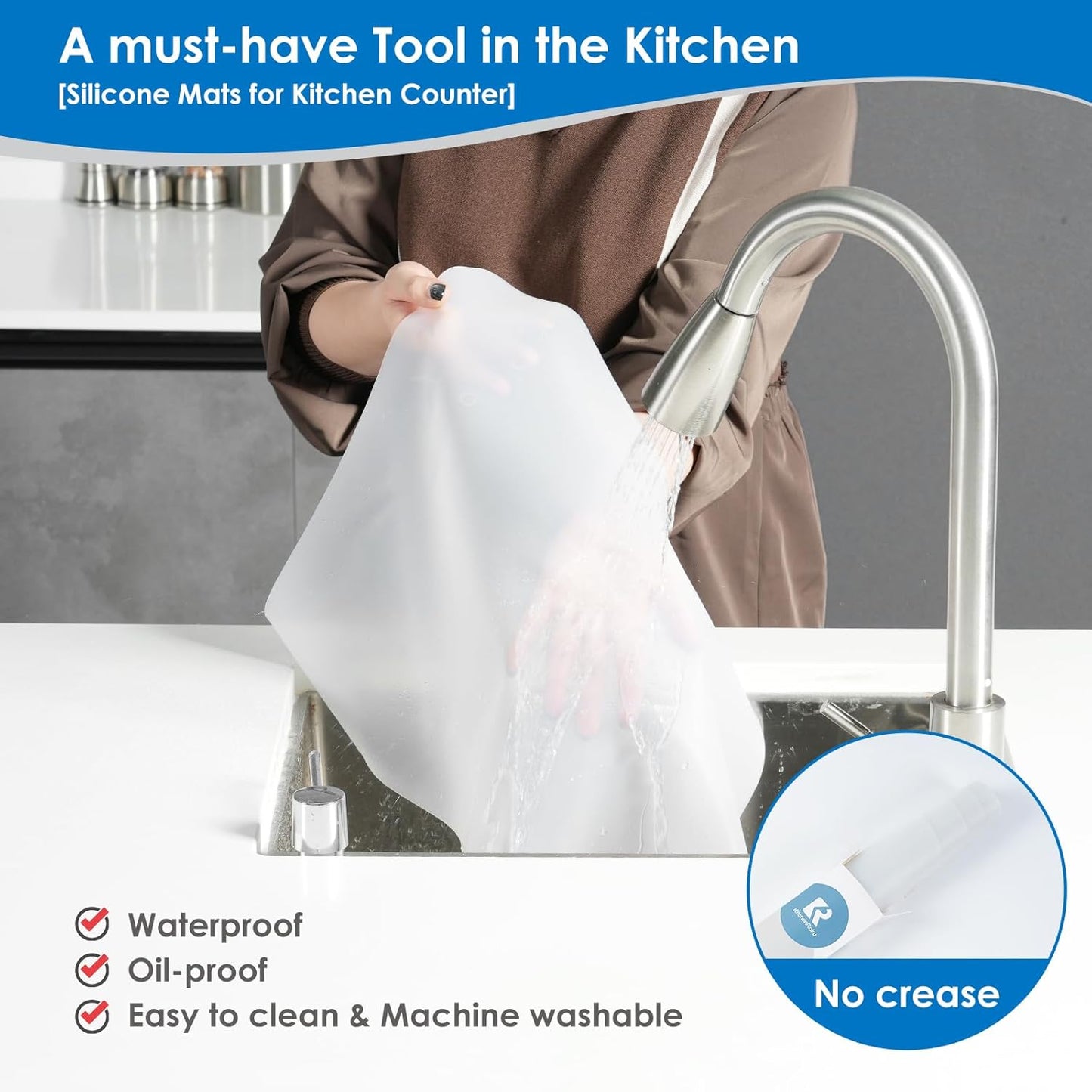 Extra Large Silicone Mats for Kitchen Counter, Heat-Resistant Pad for Air Fryer, Nonstick Waterproof Placemat (Transparent, 16" W x 78" L)