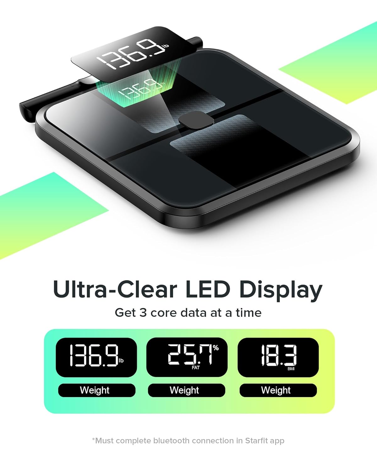 RunStar Scale for Body Weight and Fat, Full-Body Bathroom Scale with 8 Electrodes for BMI, Muscle Mass, High-Accuracy Body Composition Monitor with 28 Metrics & App Connectivity, 3-Metric Display