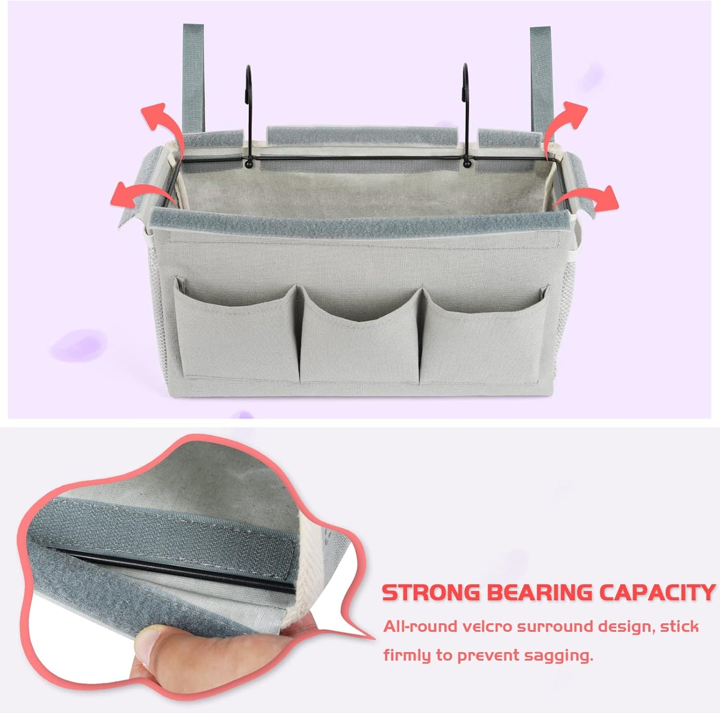 Loghot Bedside Caddy/Bedside Storage Bag Hanging Organizer for Bunk and Hospital Beds,Dorm Rooms Bed Rails,Can be Placed Glasses,Books,Mobile Phones,Keys (New Grey)