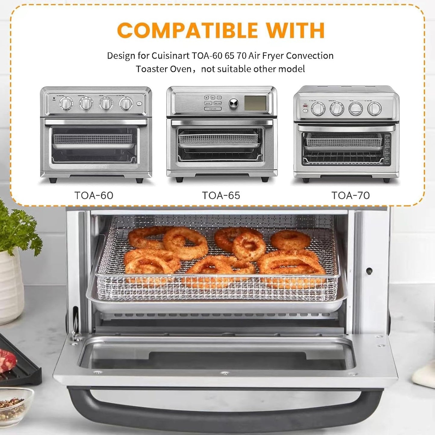 Air Fryer Tray Replacement for Cuisinart TOA-60 TOA-65 TOA-70 Toaster Air Fryer Convection Oven, 12.2 * 11'' Non-stick Mesh Air Fryer Steel Basket Wire Rack Accessories Parts, Dishwasher Safe