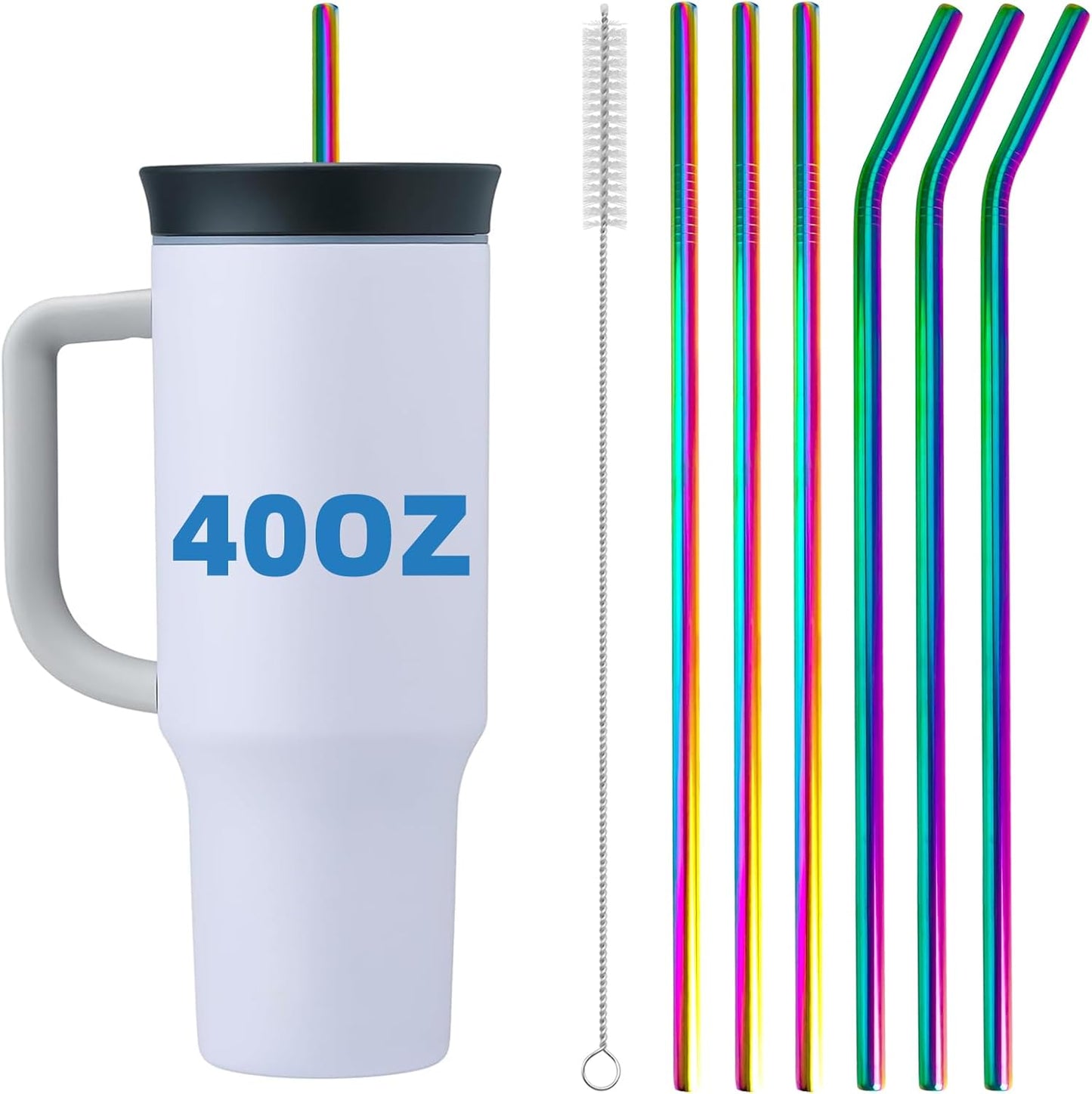 Stainless Steel Straws for Owala Insulated Bottle 40oz Tumbler 6x Metal Replacement Straws with Cleaning Brush for Owala 40oz (Colorful, 3x Straight & 3x Bent 8mm)