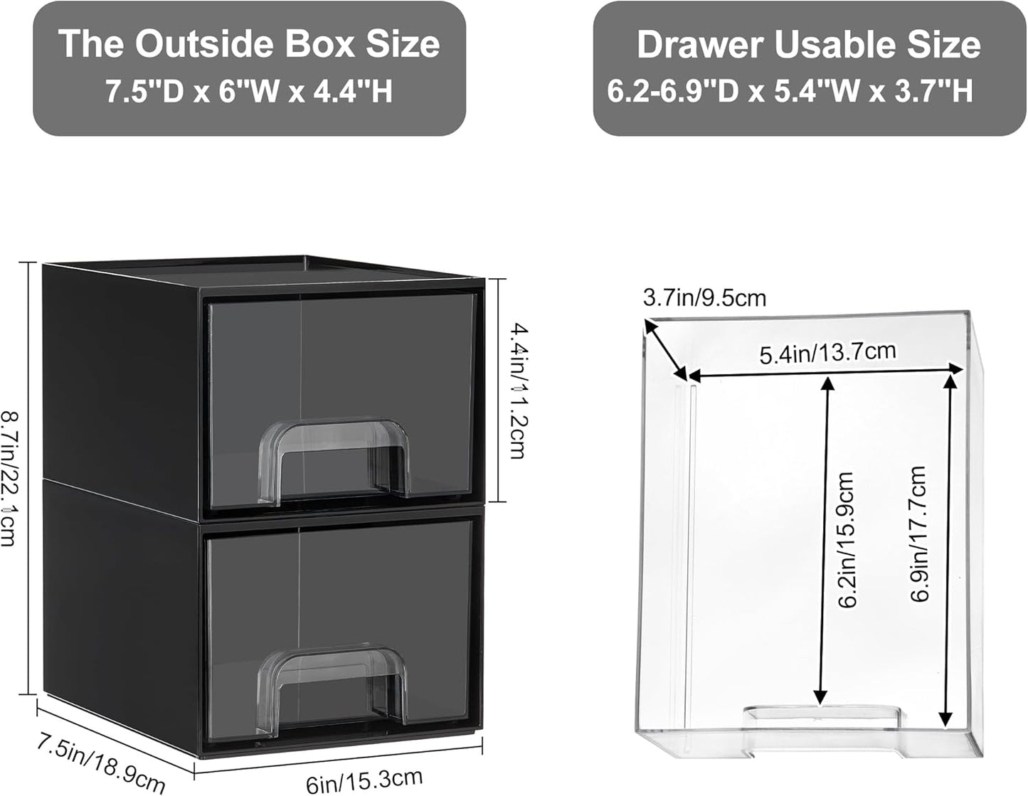 Vtopmart Black Small Stackable Storage Drawers, Cologne Organizer for Men,Plastic Containers for Vanity, Dresser,Office Desk,Bathroom Countertop Organization,Ideal for Room Decor,Gifts for Men